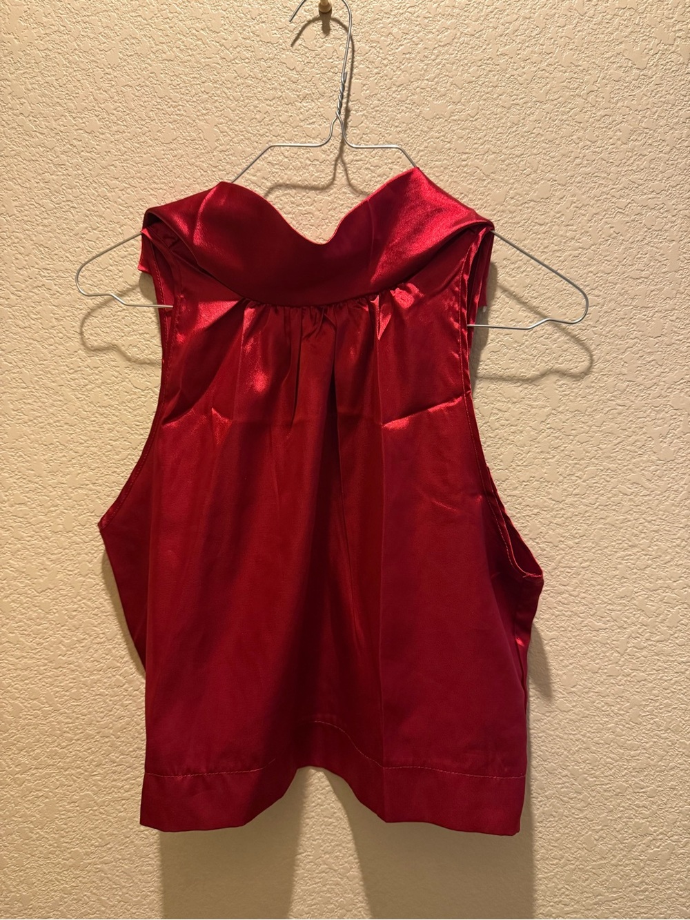 Satin Sleeveless Mock-Neck Top in Red